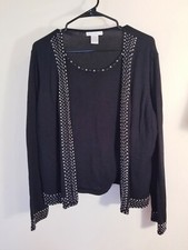 Vintage 1996 Claudia D. Cream Beaded Open-Front Cardigan, Size L — listing 4