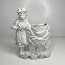 Porcelain figural spill vase with seated boy and rabbits, blue and white with hand-painted floral accents — listing 4