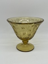 Vintage Yellow Topaz Depression Glass Covered Candy Dish with Embossed Roses & Pointed Finial — listing 5