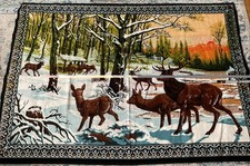 Vintage Italian Velvet Wall Tapestry Stag Deer Forest Scene 40" x 22" — listing 2