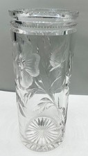 Vintage Cut Crystal Glass Flower Basket with Thumbprint Handle, 10 inches tall — listing 5