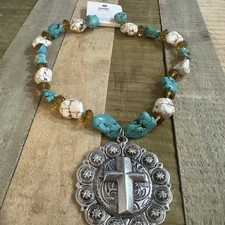 Turquoise and Green Stone Nugget Beaded Necklace with Silver Bali-Style Spacers and Heart Toggle Clasp — listing 6