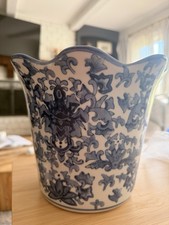 Blue and White Chinese Porcelain Garden Stool with Lotus and Scroll Motif