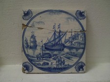 Delft Blue Hand-Painted Ceramic Tile 'Kanonschot' Naval Battle Scene after Van de Velde, Framed — listing 2