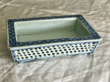 Blue & White Porcelain Reticulated Floral Vase, 8 inch — listing 3