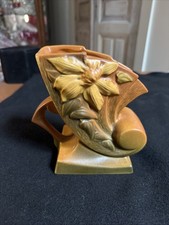 Roseville Pottery Clematis Cornucopia Vase in Blue — listing 2