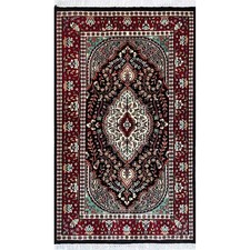 Hand-Knotted Indo-Persian Wool Area Rug with Red Field and Navy Border, All-Over Floral Design — listing 6