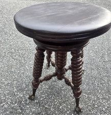 Antique Victorian Adjustable Piano Stool with Glass Ball & Claw Feet and Floral Needlepoint Seat