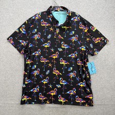 Birdie Bound Men's Parrot Print Golf Polo Shirt, Navy Blue, Size XL — listing 2