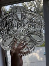 Cut Glass Two-Handled Nappy Dish, Pinwheel/Hobstar Pattern, Sawtooth Rim, listing 3