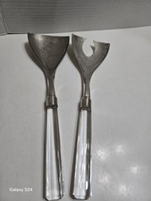Vintage Ornate Silver-Plated Salad Serving Set (Pierced Spoon & Fork) with Figural Cherub and Grapevine Detail in Original Box — listing 3