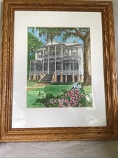 Framed Watercolor-Style Print of Waterfront Mansion with Sailboat — listing 5