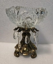 Vintage Brass 8-Arm Crystal Chandelier with Prism Drops — listing 4