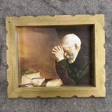 Vintage 'Grace' Print by Eric Enstrom - Old Man Praying Over Bread, Framed — listing 4