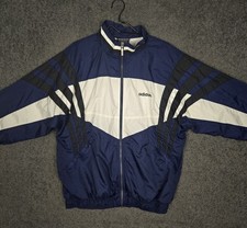Vintage 1990s Adidas Full-Zip Nylon Track/Windbreaker Jacket, Cream & Navy with Red Trim — listing 3