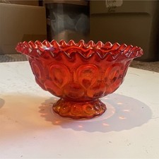 Vintage Clear Pressed Glass Oval Bowl with Scalloped Rim, Thumbprint and Beaded Pattern