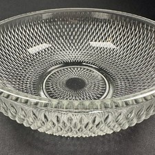 Vintage Pressed Glass Serving Bowl with Hobnail and Floral Fan Pattern