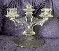 Vintage Elegant Glass Two-Light Double Candelabra with Scrolled Arms and Plume Center Finial — listing 2