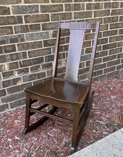 Antique Early 20th Century Oak Rocking Chairs, Pair — Splat-Back Armchair Rockers — listing 4