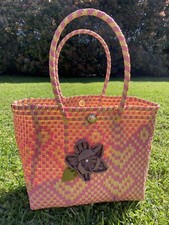 Orange and Hot Pink Handwoven Mexican Crossbody Bag with Tassels — listing 2