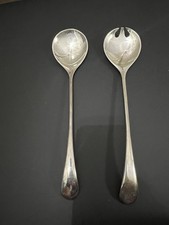 Vintage Ornate Silver-Plated Salad Serving Set (Pierced Spoon & Fork) with Figural Cherub and Grapevine Detail in Original Box — listing 4
