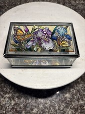 Handmade Cobalt Blue Stained Glass Hinged Trinket Box with Beveled Mirror Lid — listing 3