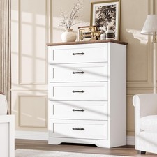 Vintage Rustic Wood-Grain Chest of Drawers with Wrought-Iron Style Handles — listing 6