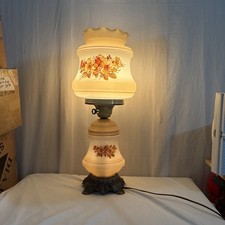 Vintage GWTW Hurricane Parlor Lamp Set with Two Matching Accent Lamps, Hand-Painted Rose Motif Milk Glass — listing 4