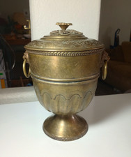 Vintage Octagonal Faux-Woodgrain Ice Bucket with Brass Dome Lid and Acorn Finial