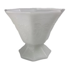 Vintage Anchor Hocking Milk Glass Octagonal Footed Compote with Embossed Grape Pattern — listing 5