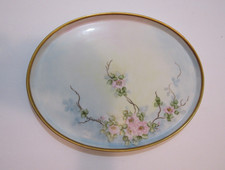 Ornate Porcelain Decorative Tray with Applied 3D Pink Roses and Gold Gilt Corners — listing 6