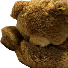 Vintage Cream Plush Sleeping Teddy Bear with Pink Bow