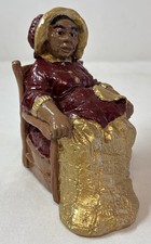 Vintage Chalkware Figurine of a Seated Elderly Woman in Bonnet and Shawl — listing 3