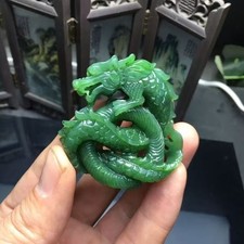 Vintage Chinese Nephrite Jade Bi Disc Pendant Necklace with Gold-Tone Dragon Medallion — listing 2