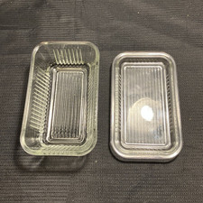 Vintage Depression-Era Ribbed Glass Refrigerator Dish with Embossed Vegetable Lid (8.5" x 4.125" x 3.25") — listing 2
