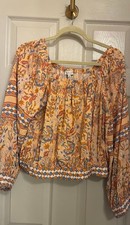 Rachel Zoe Blue & Olive Floral Print Silky A-Line Midi Skirt, Size 10 — listing 5
