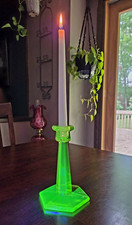 Vaseline / Uranium Glass Candlestick with Petal Cup and Scalloped Foot — listing 3
