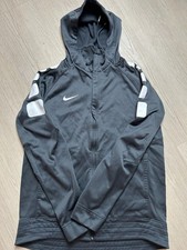 Nike Basketball Therma Winterized Full-Zip Hoodie, Black/Heather Gray Colorblock with Woven Overlay