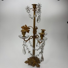 Vintage Brass 8-Arm Crystal Chandelier with Prism Drops — listing 2