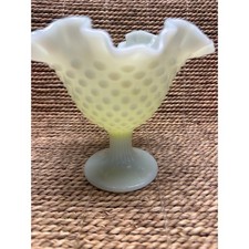 Fenton Custard Hobnail Glass Ruffled Compote, 5 inch — listing 6
