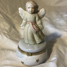 Porcelain Hinged Trinket Box with Praying Angel Figural Lid — listing 5
