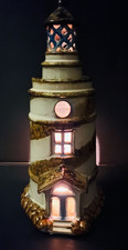 Ceramic Lighthouse Tealight Candle Holder / Luminary with Removable Dome Top