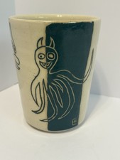 Handmade Studio Pottery Sgraffito Cylinder Vase with Dragon/Wave Motif — listing 6