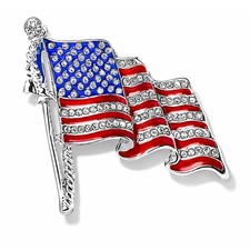 Rhinestone American Flag Lapel Pin, Pave-Set Red White & Blue Crystals
