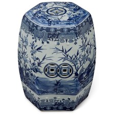 Blue and White Chinese Porcelain Garden Stool with Lotus and Scroll Motif — listing 3