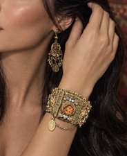 Wide Pavé Rhinestone Scrollwork Statement Bracelet, Silver-Tone — listing 2