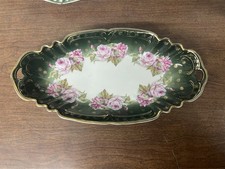Antique J.S. Germany Porcelain Celery Tray with Pink Roses & Purple Lustre Border — listing 6
