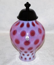 Vintage Cranberry Ruby Red Glass Covered Ginger Jar Urn with Hand-Painted Enamel Floral Decoration — listing 5