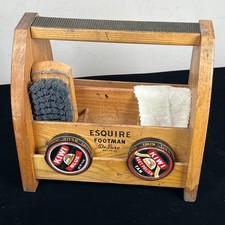 Vintage Wooden Shoe Shine Box with Integral Foot Rest and Wire Handle — listing 4