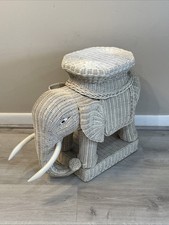 Vintage Wicker Elephant Side Table / Plant Stand with Round Top — listing 6